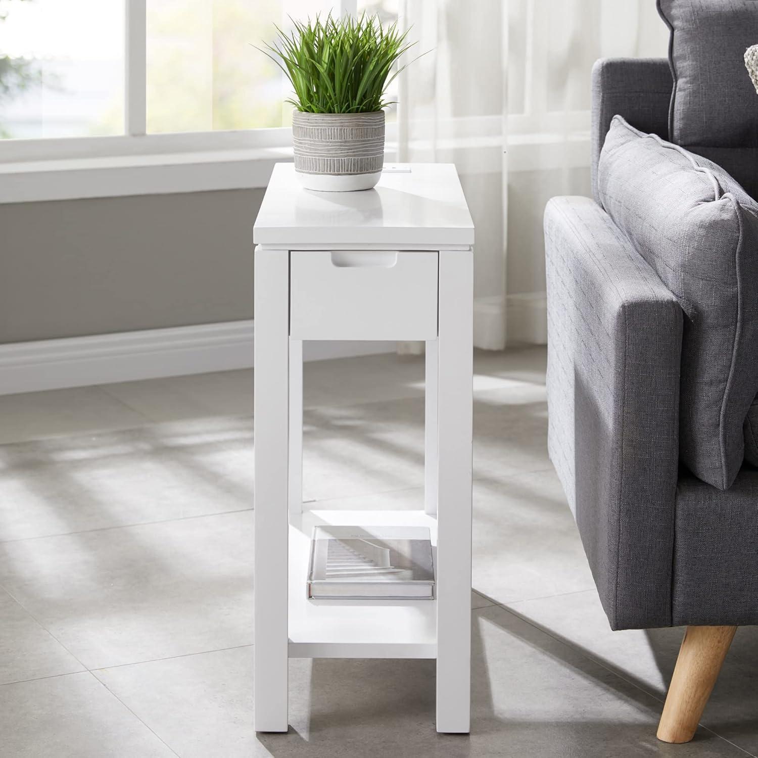 image:imageLeick Home 9080WT Cade Wood Side Table with Drawer and USBC Fast Charging Station ACUSB Charger Port Integrated WhiteWhite