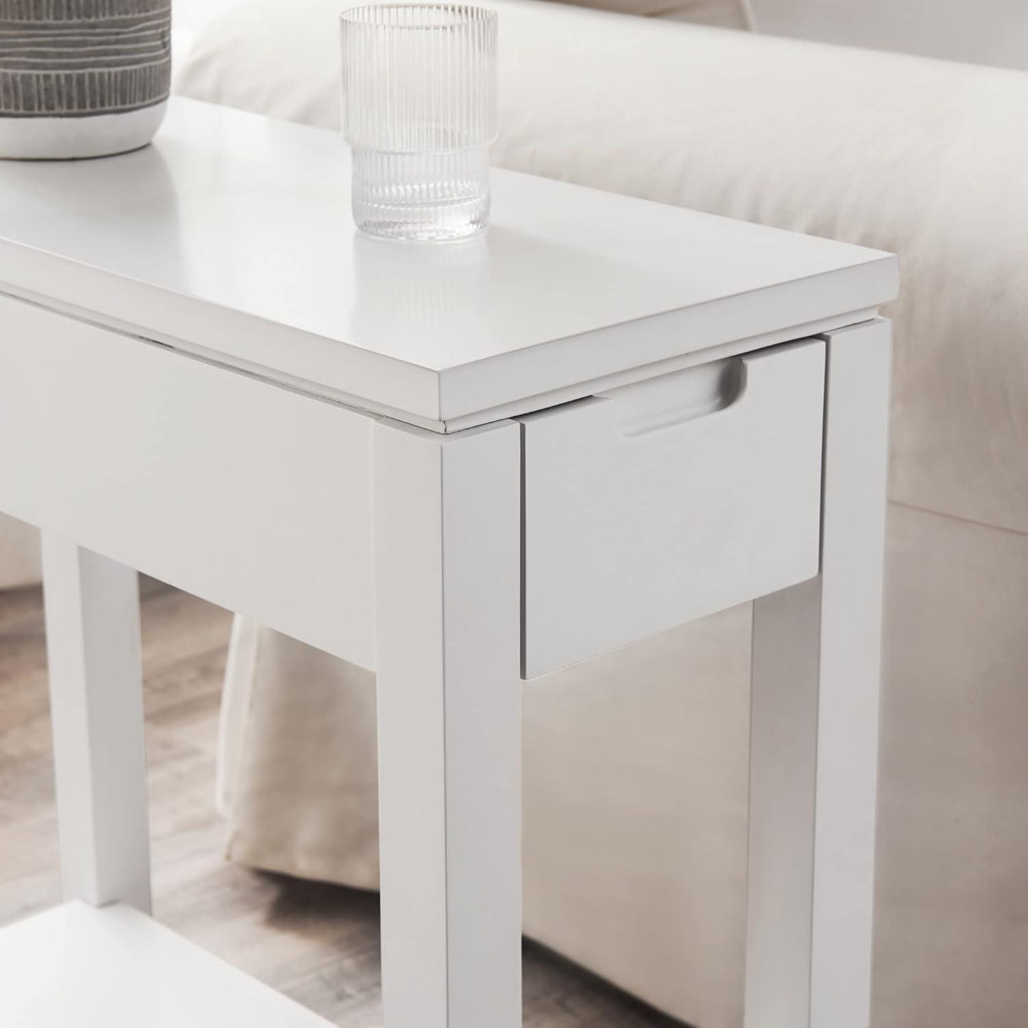 image:imageLeick Home 9080WT Cade Wood Side Table with Drawer and USBC Fast Charging Station ACUSB Charger Port Integrated WhiteWhite