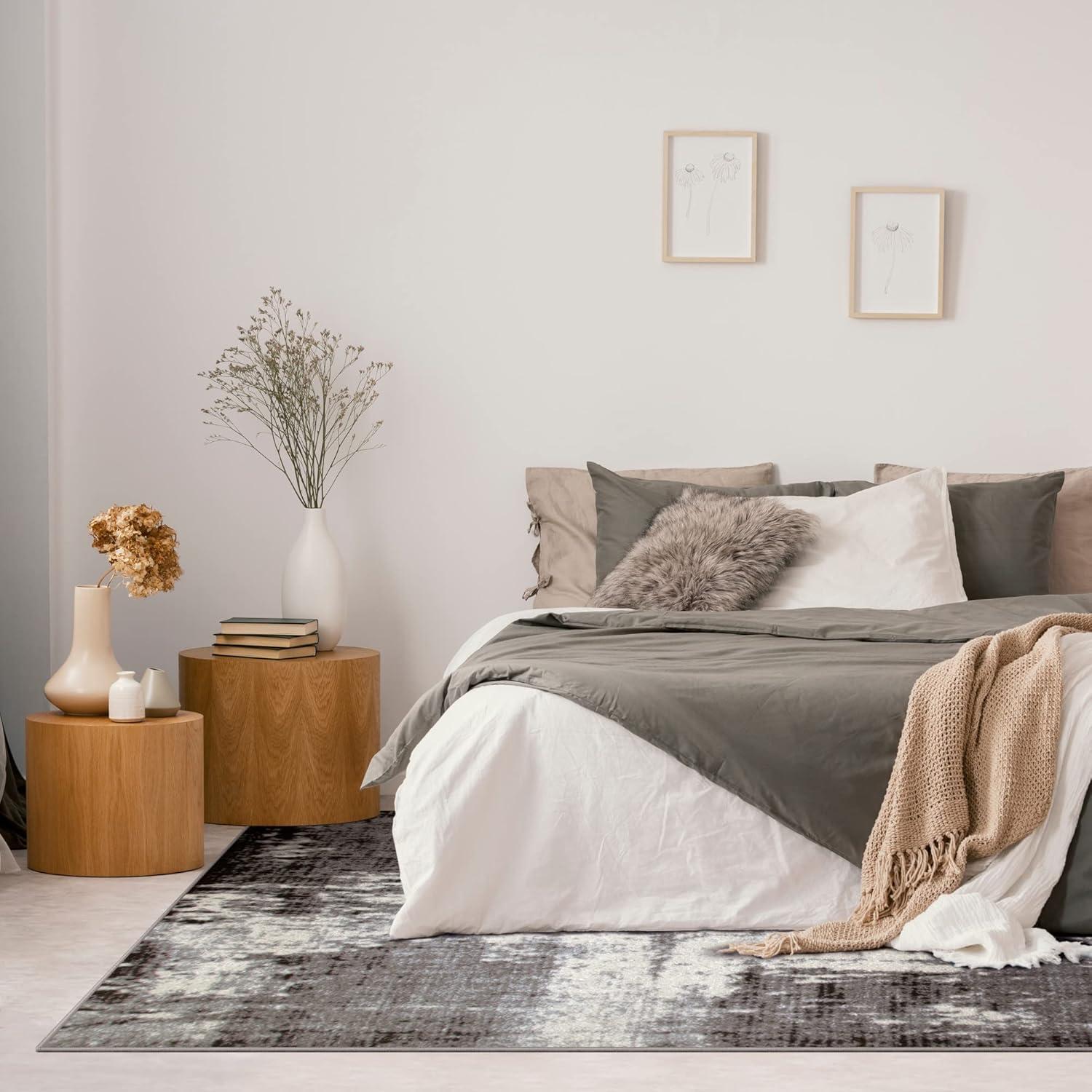 image:imageLeick Home Allerick Area Rug in Vintage Faded Abstract Gray with Rug Pad for Living Room Bedroom Office Rectangle 53 x 77