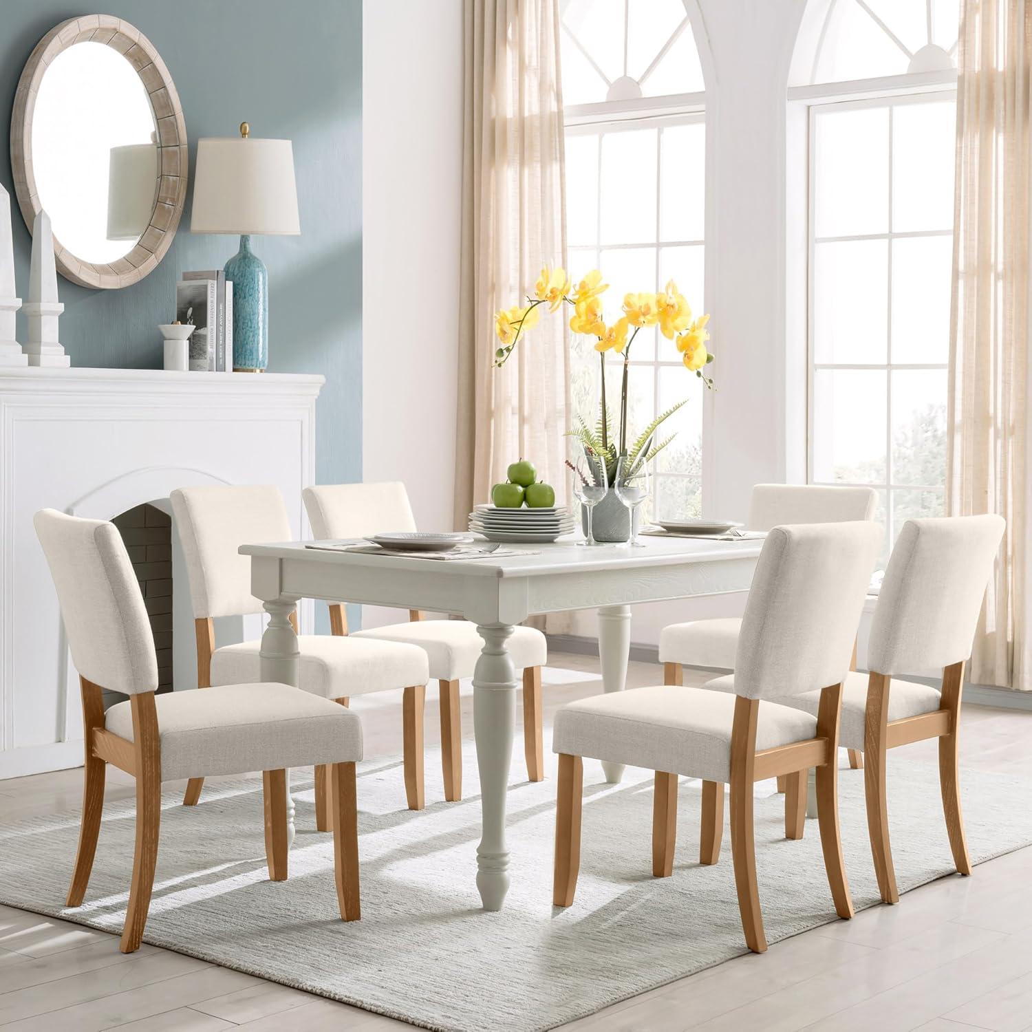 image:imageLeick Home Brax Dining Chair with Upholstered Back and Wood Base Set of 2 for Dining Room Modern Chairs in Natural White Sand 214452