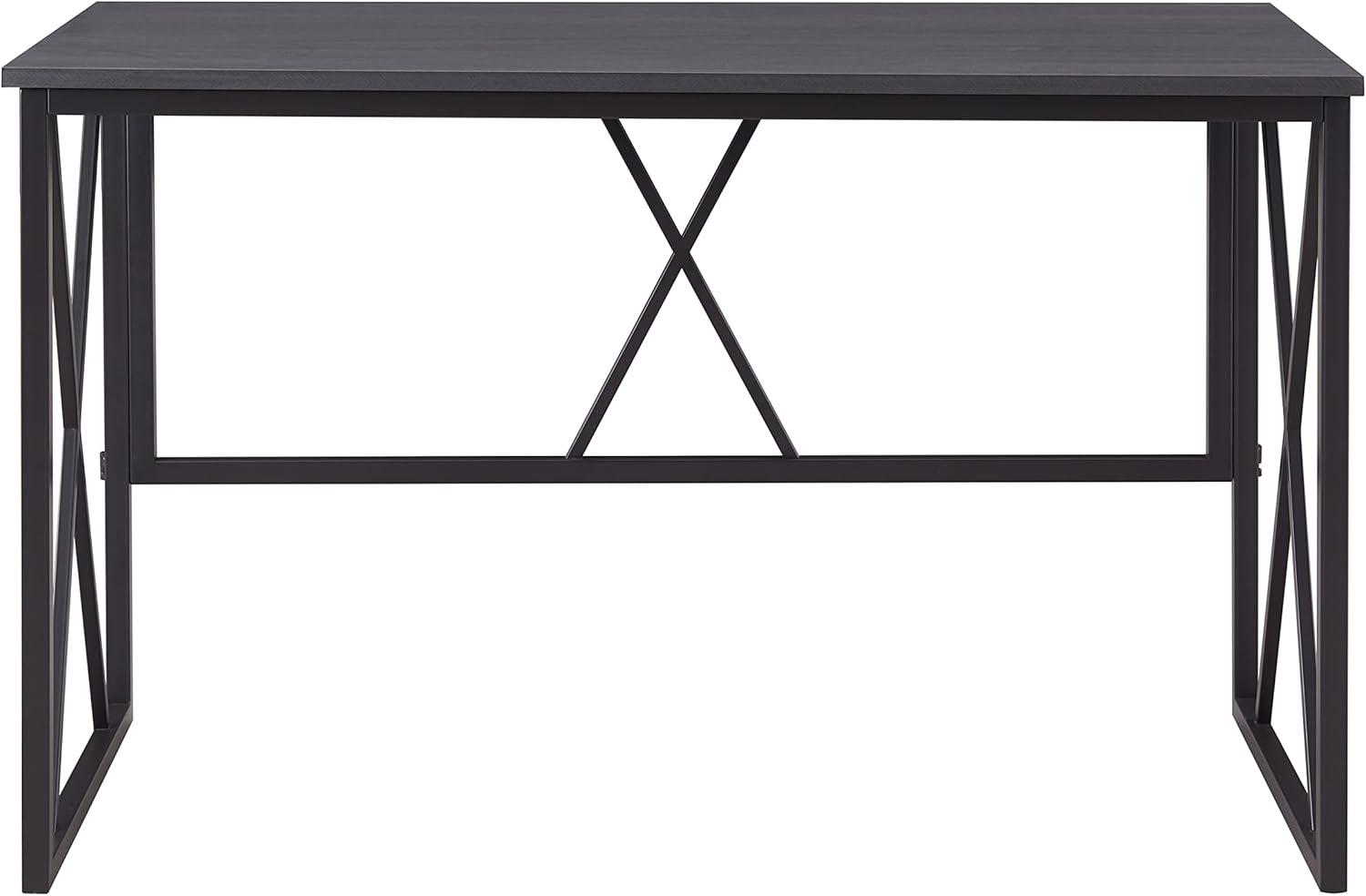 image:imageLeick Home Collapsible X Writing Computer Desk Space Saving for Bedroom Home Office Small Spaces Fully Assembled in Gray HerringboneMatte Black 70002BLKNK