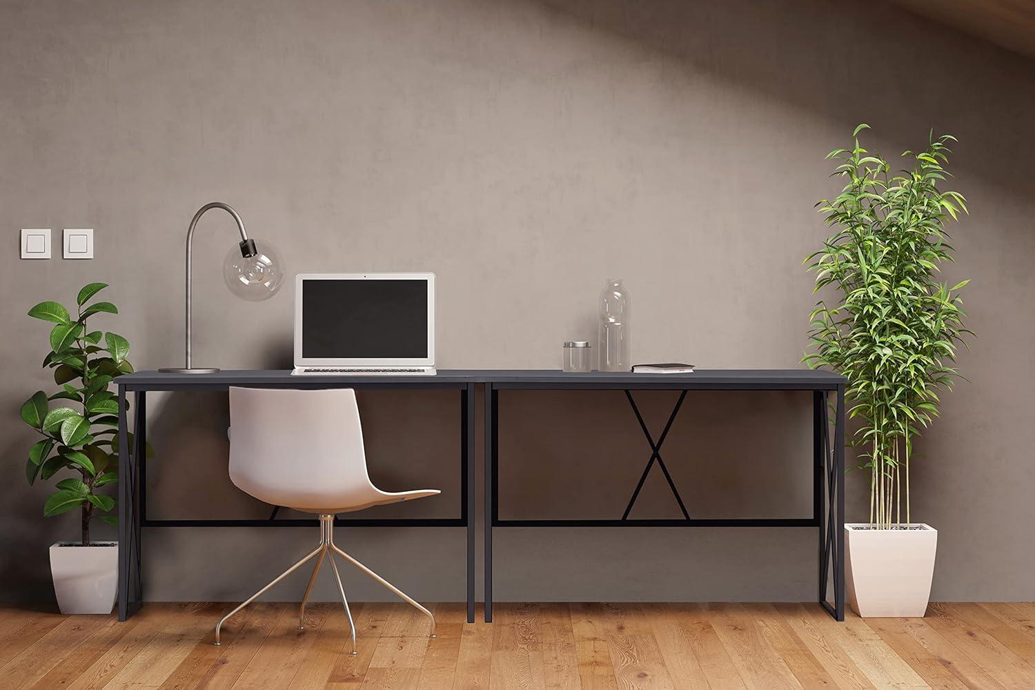 image:imageLeick Home Collapsible X Writing Computer Desk Space Saving for Bedroom Home Office Small Spaces Fully Assembled in Gray HerringboneMatte Black 70002BLKNK