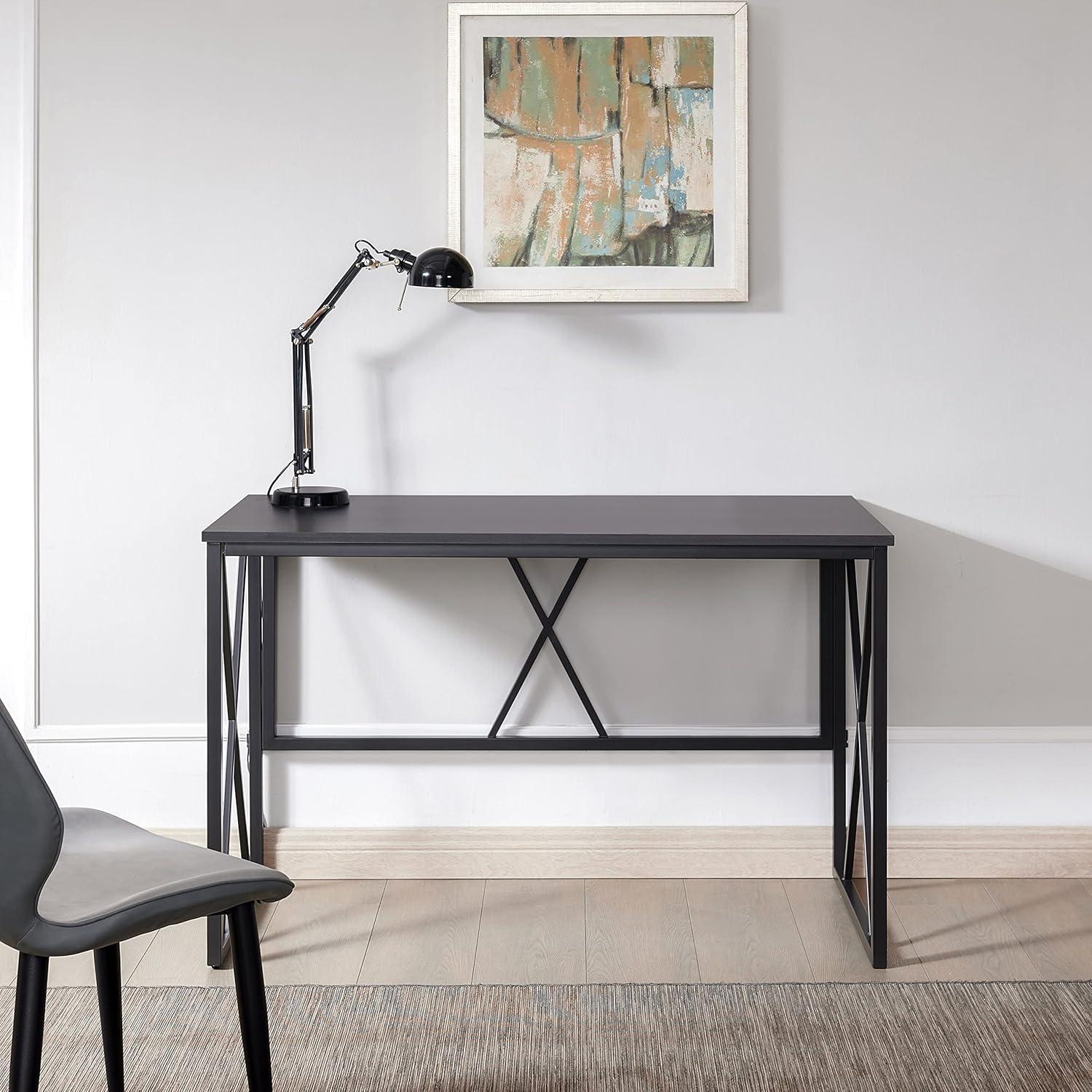 image:imageLeick Home Collapsible X Writing Computer Desk Space Saving for Bedroom Home Office Small Spaces Fully Assembled in Gray HerringboneMatte Black 70002BLKNK