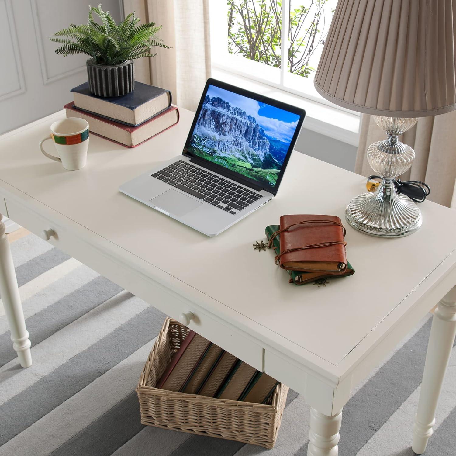 image:imageLeick Home Cottage White Turned leg Laptop Desk with Center Drawer WhiteCottage White