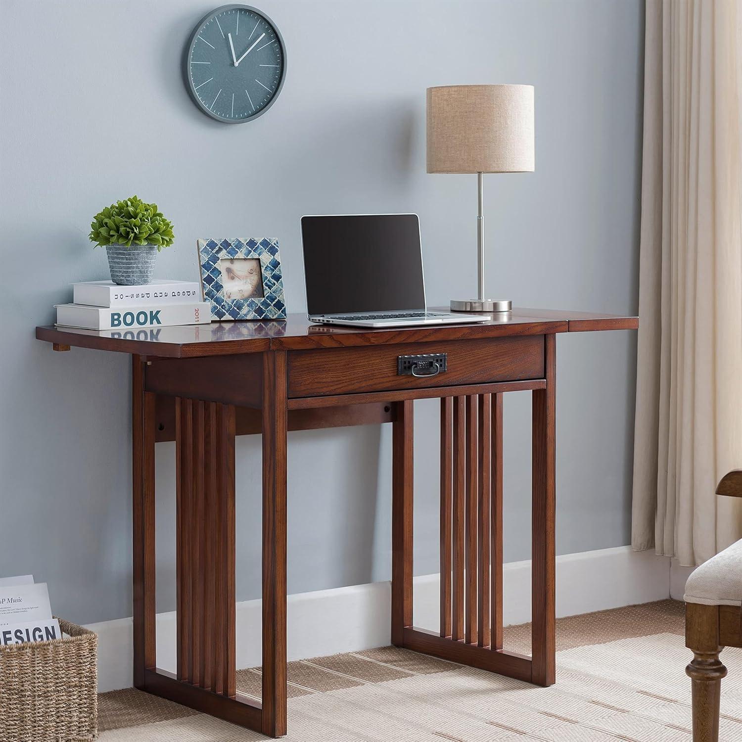 image:imageLeick Home Cottage White Turned leg Laptop Desk with Center Drawer WhiteMission Oak