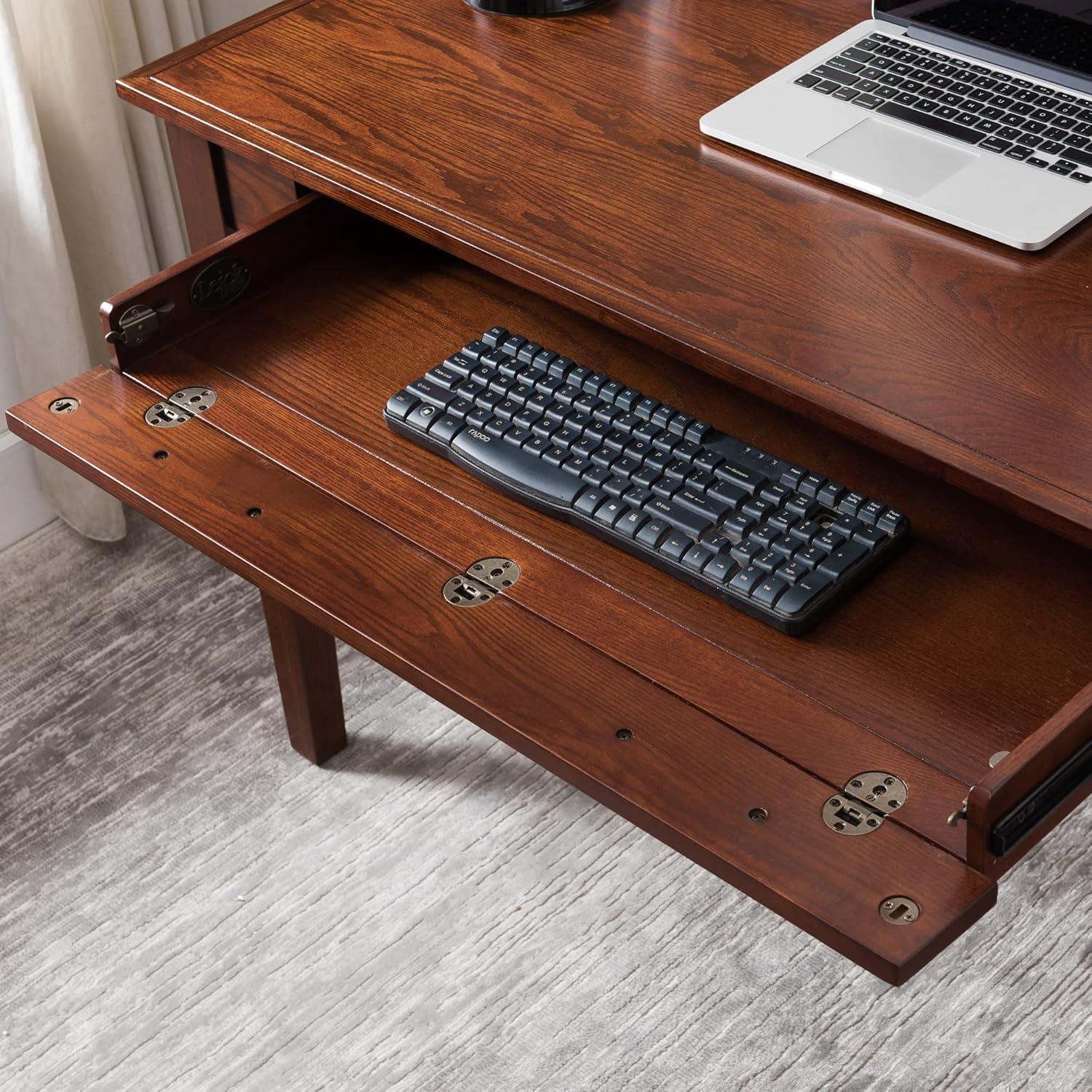 image:imageLeick Home Cottage White Turned leg Laptop Desk with Center Drawer WhiteMission Oak