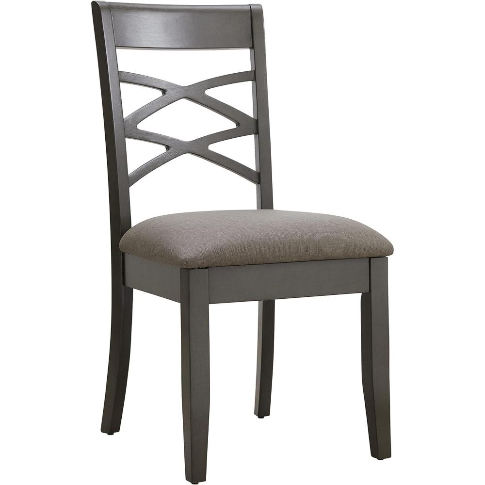 image:imageLeick Home 10184GSMH Wood Double Cross Back Dining Chair Set of 2 Graystone with Moss Heather Seat