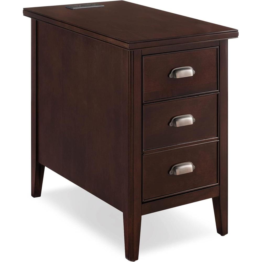 image:imageLeick Home 10508 Laurent Cabinet End Table with Top Drawer Door and 2plug ACUSB Outlet Chocolate Cherry