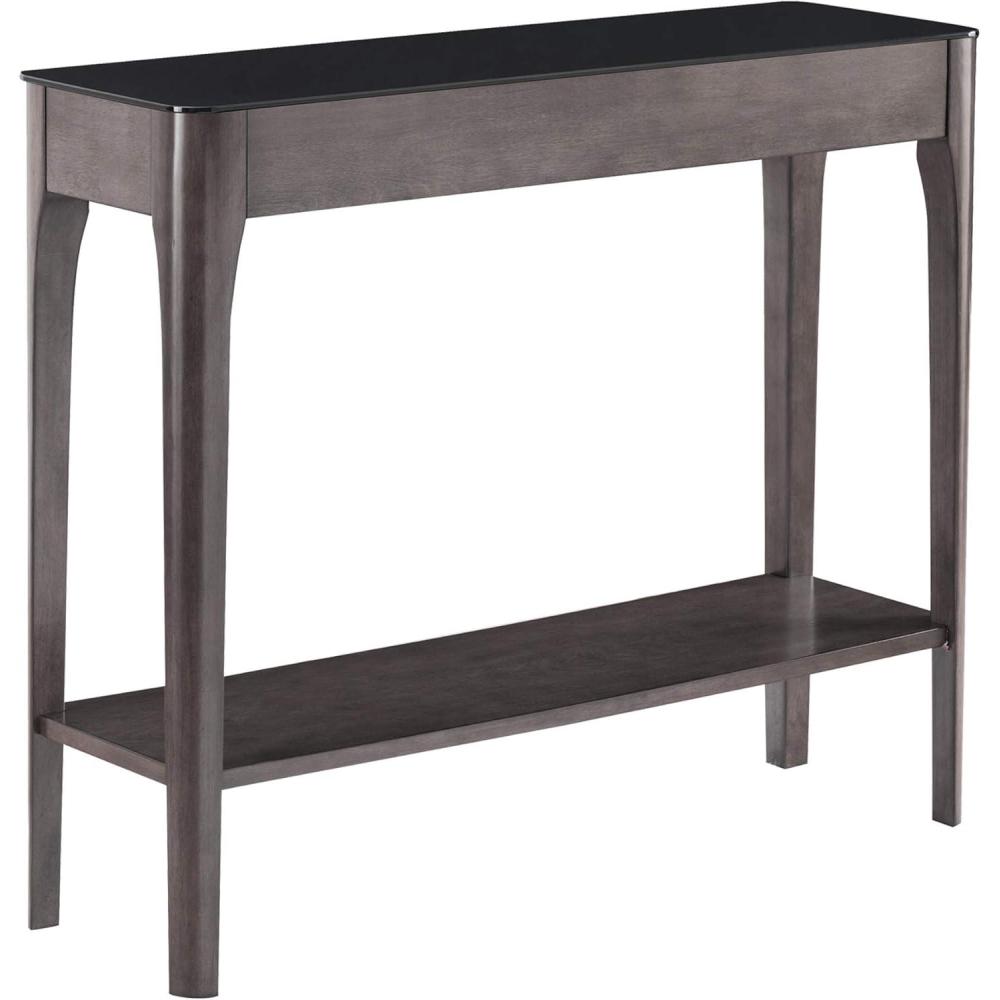 image:imageLeick Home 11132GR Obsidian Black Glass Top Hall Console with Shelf GrayGrey