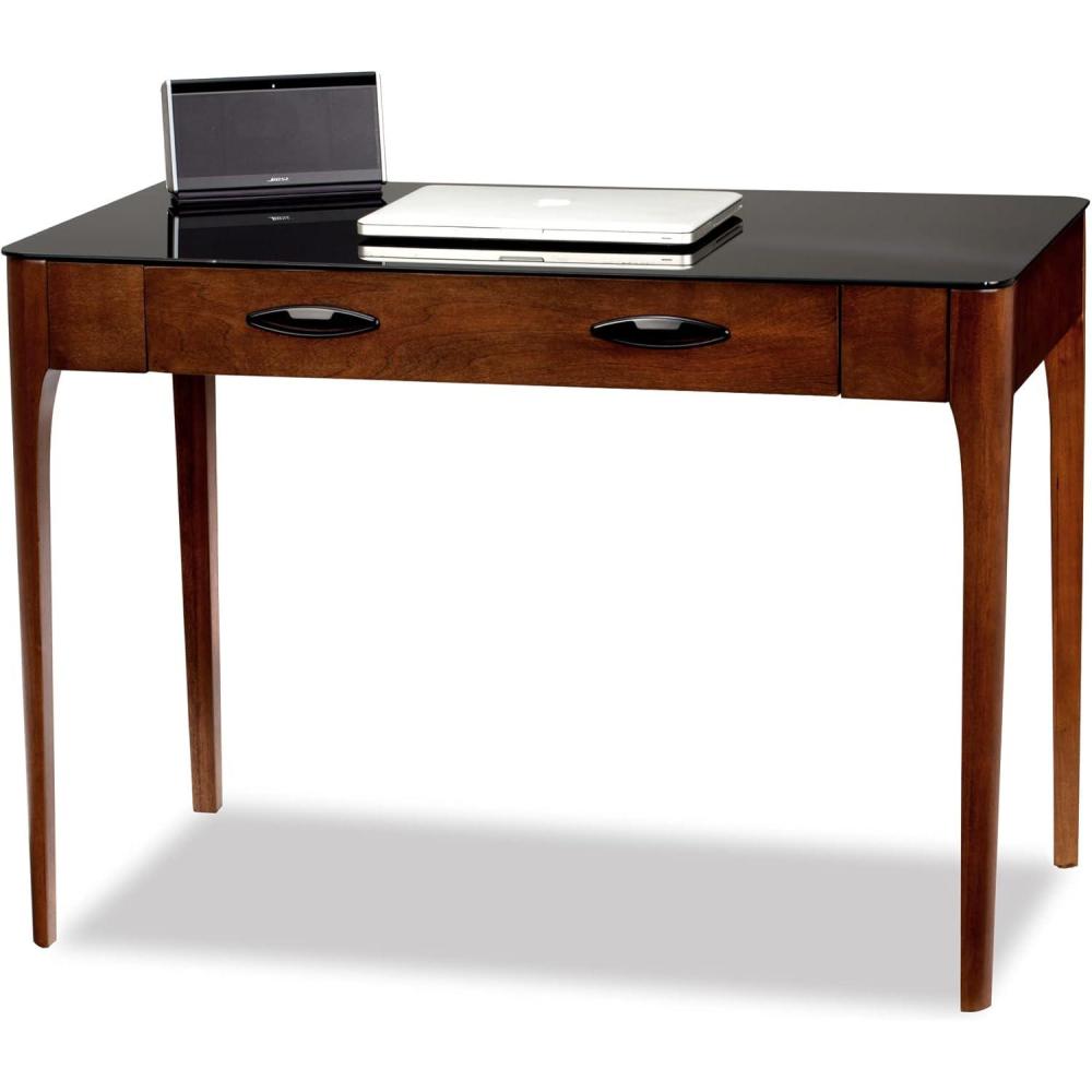 image:imageLeick Home 11132GR Obsidian Black Glass Top Hall Console with Shelf GrayObsidian Black