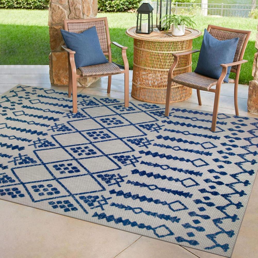 image:imageLeick Home 594960 Cusp Gray with Blue Moroccan Pattern Indoor Outdoor Area Rug Rectangle 53x7