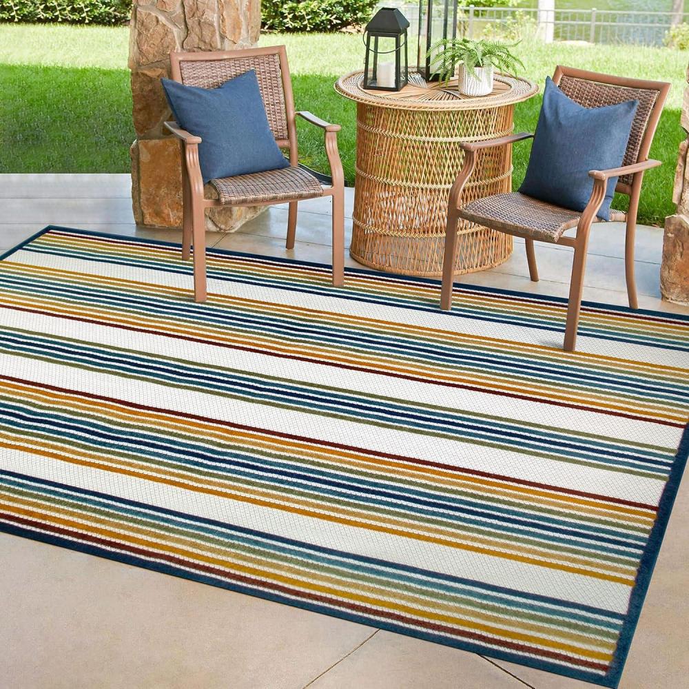 image:imageLeick Home 595033 Blithe Colorful Line Indoor Outdoor Area Rug Rectangle 53x7
