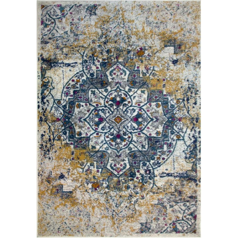 image:imageLeick Home 596460 Vienne Vintage Faded Turkish Medallion Ivory and Navy Living Room Bedroom Area Rug Rectangle 53 x 77