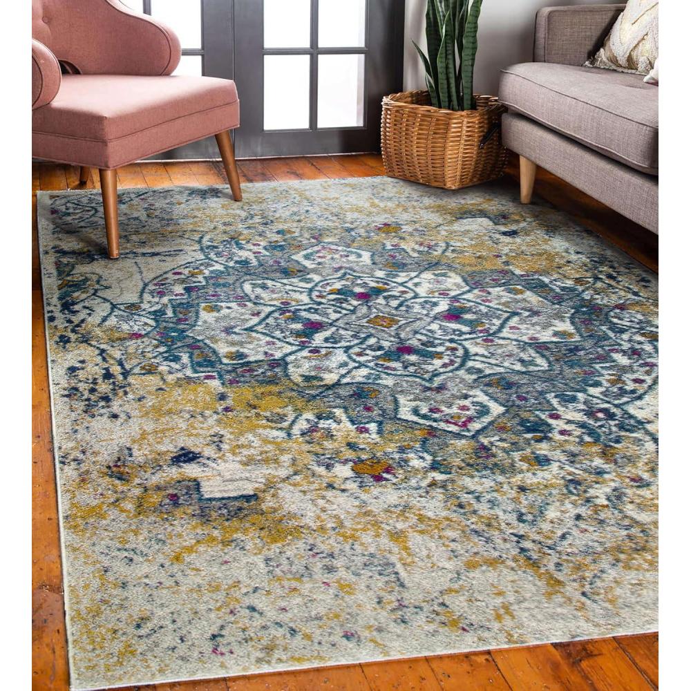 image:imageLeick Home 596486 Vienne Vintage Faded Turkish Medallion Ivory and Navy Living Room Bedroom Area Rug Rectangle 710 x 10
