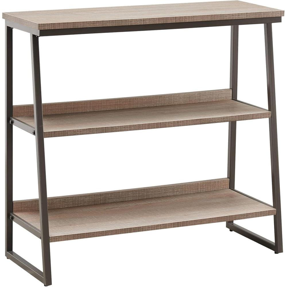 image:imageLeick Home 70007ROBLK Mixed Metal and Wood Stepped Tier Bookshelf Roughsawn OakGunmetal Gray