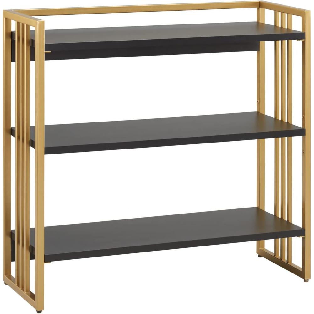 image:imageLeick Home 70008BLKGD Mixed Metal and Wood Slatted Bookshelf BlackGold