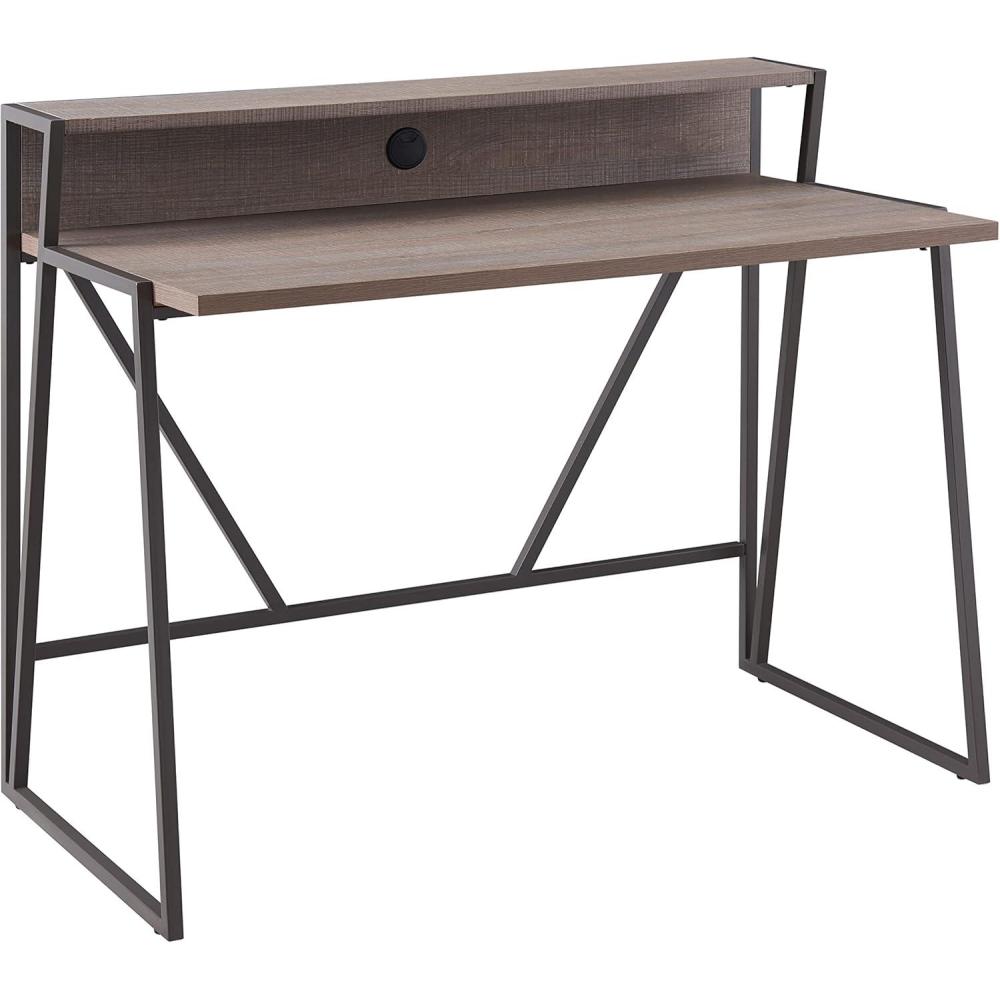 image:imageLeick Home 70010ROGM Fletcher 44 L x 2375 WD ReadytoAssemble Contemporary SingleShelf Cable Management Writing Desk for Home Office Craft Room Gaming Roughsawn OakGunmetalRoughsawn Oak Gunmetal