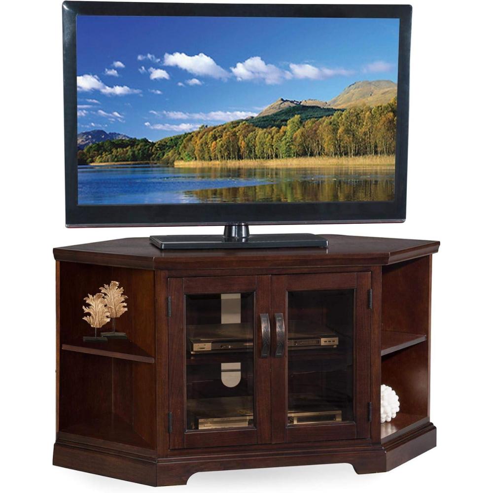image:imageLeick Home 81287 Bronze Glass Door Corner TV Stand with Bookcases for 50 TVs Chocolate Cherry