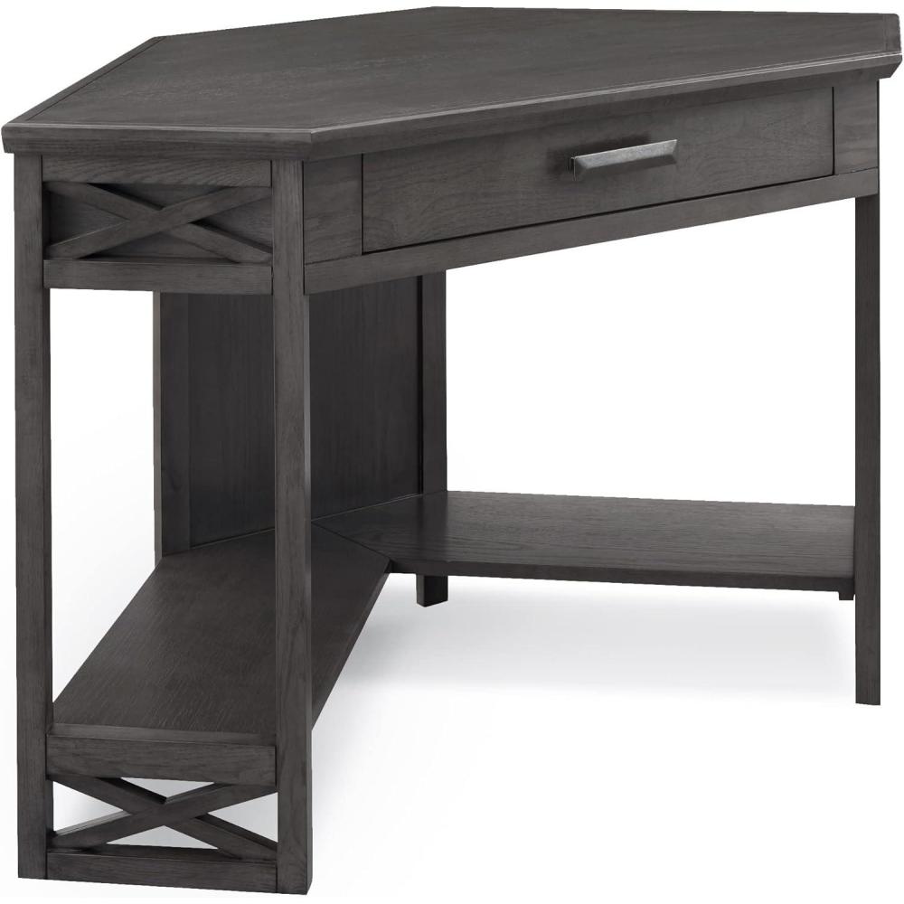 image:imageLeick Home 83430 Corner ComputerWriting Desk with Center Keyboard Drawer and Shelf Black OakSmoke Gray