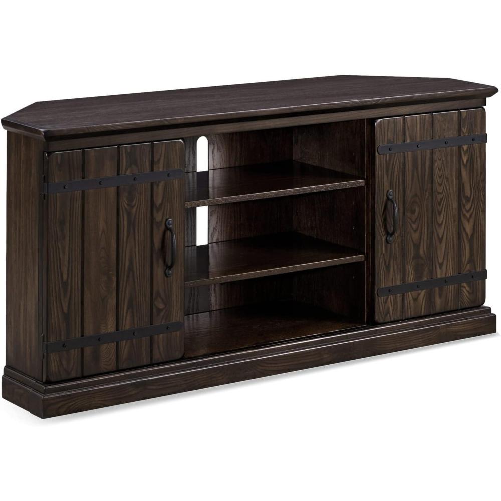 image:imageLeick Home 89585 Hunt Club Two Door Rustic Oak Corner TV Stand with Open Component Storage for 60 TVs Burnished Laurel Oak