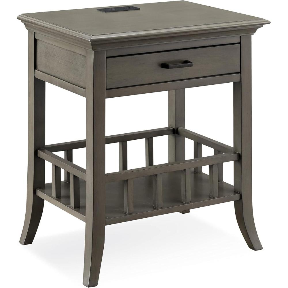 image:imageLeick Home 9070GR One Drawer Nightstand Side Table Lower Basket Shelf Traditional USBC Fast Charging AC USB Charging Port Integrated Durable Solid Wood Living Room Bedroom Office Smoke Gray Wash