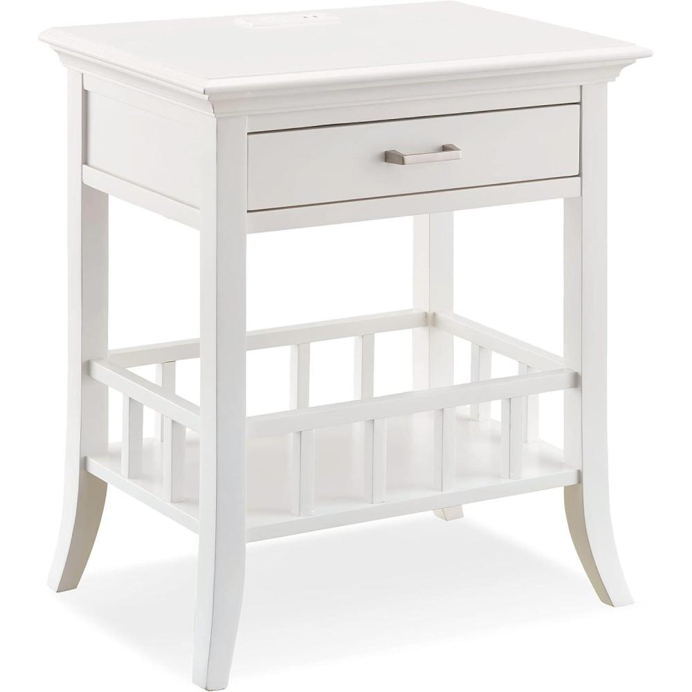 image:imageLeick Home 9070WT Assembled Basket Shelf One Drawer Nightstand Side Table with Top ACUSB Outlet White