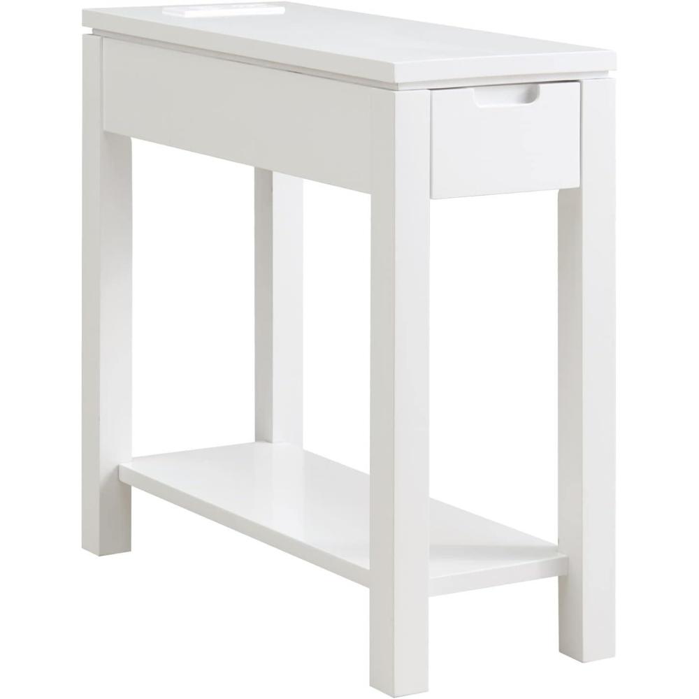 image:imageLeick Home 9080WT Cade Wood Side Table with Drawer and USBC Fast Charging Station ACUSB Charger Port Integrated WhiteWhite