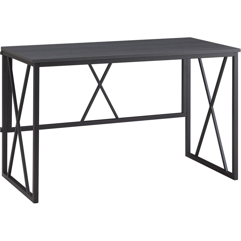 image:imageLeick Home Collapsible X Writing Computer Desk Space Saving for Bedroom Home Office Small Spaces Fully Assembled in Gray HerringboneMatte Black 70002BLKNK