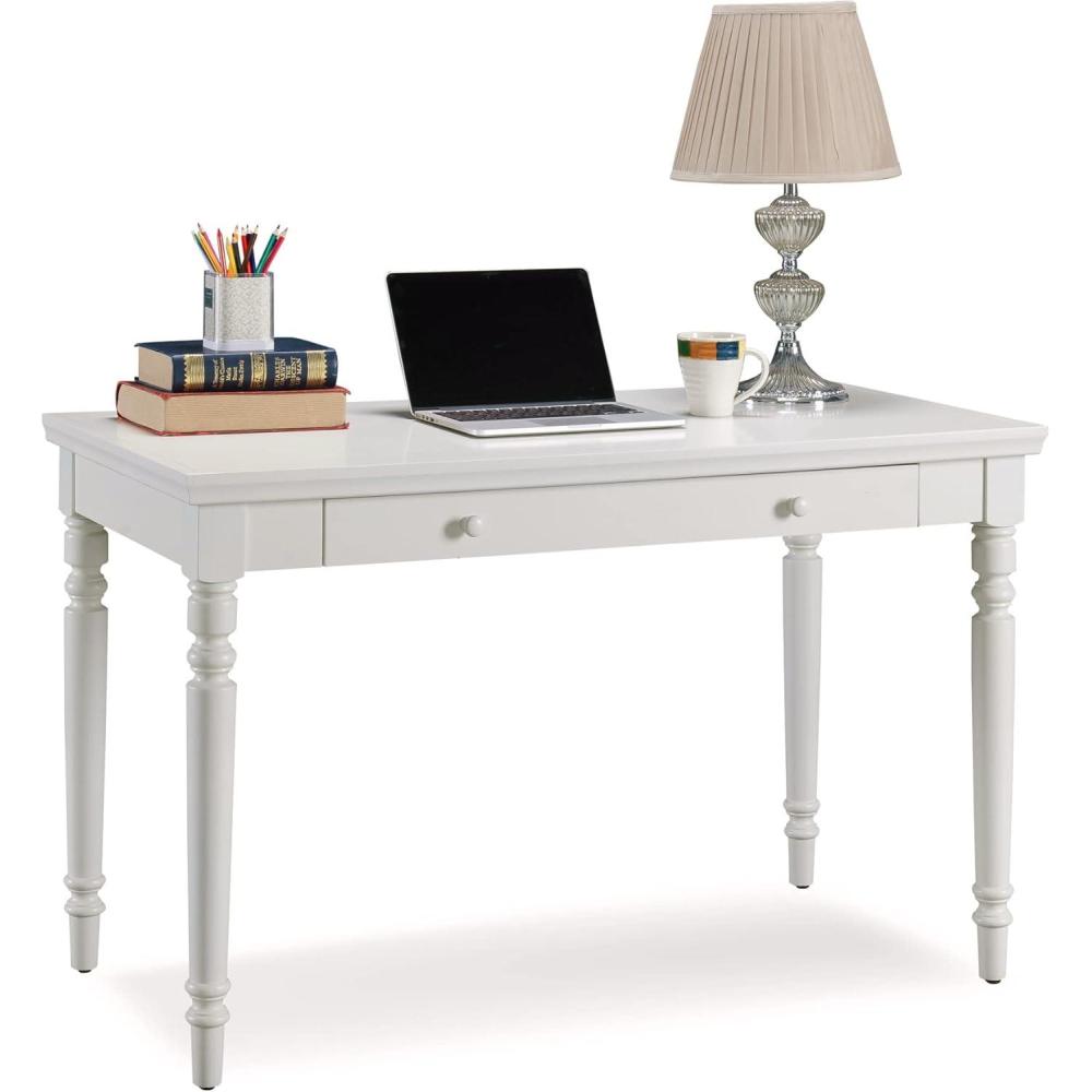 image:imageLeick Home Cottage White Turned leg Laptop Desk with Center Drawer WhiteCottage White