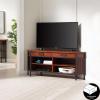 Leick Home 11286 Ironcraft Rustic Two Drawer Metal and Wood Corner TV Stand with Adjustable Shelves for 55″ TV’s, Mission Oak/Black
