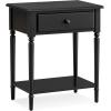Leick Home 214445 Coastal Nightstand One Drawer Side Table with USB-C Fast Charging Station AC/USB Charger and Shelf, 2-Pack, Swan Black(Swan Black)