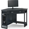 Leick Home 83430 Corner Computer/Writing Desk with Center Keyboard Drawer and Shelf, Black Oak(Black)