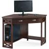 Leick Home 83430 Corner Computer/Writing Desk with Center Keyboard Drawer and Shelf, Black Oak(Chocolate Oak)