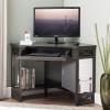 Leick Home 83430 Corner Computer/Writing Desk with Center Keyboard Drawer and Shelf, Black Oak(Smoke Gray)