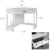Leick Home 83430 Corner Computer/Writing Desk with Center Keyboard Drawer and Shelf, Black Oak(White/Brushed Nickel)