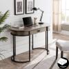 Leick Home 84405 Oval Metal Leg Desk/Vanity with Drop Front Keyboard Drawer, Smoke Gray and Gunmetal(Smoke Gray-wash/Gunmetal Gray)