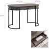 Leick Home 84405 Oval Metal Leg Desk/Vanity with Drop Front Keyboard Drawer, Smoke Gray and Gunmetal(Smoke Gray-wash/Gunmetal Gray)