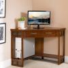 Leick Home 89430 Rustic Oak and Slate Corner Computer Writing Desk with Drop Front Keyboard Drawer, Distressed Rustic Autumn