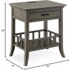 Leick Home 9070-GR One Drawer Nightstand Side Table Lower Basket Shelf Traditional USB-C Fast Charging A/C USB Charging Port Integrated Durable Solid Wood Living Room Bedroom Office Smoke Gray Wash