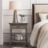 Leick Home 9070-GR One Drawer Nightstand Side Table Lower Basket Shelf Traditional USB-C Fast Charging A/C USB Charging Port Integrated Durable Solid Wood Living Room Bedroom Office Smoke Gray Wash