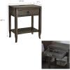 Leick Home 9080-WT Cade Wood Side Table with Drawer and USB-C Fast Charging Station AC/USB Charger Port Integrated, White(Smoke Gray)