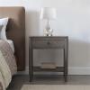 Leick Home 9080-WT Cade Wood Side Table with Drawer and USB-C Fast Charging Station AC/USB Charger Port Integrated, White(Smoke Gray)