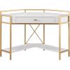 Leick Home 9230-WTGL Claudette Mixed Metal and Wood Corner Computer Office Writing Desk with Drop Front Keyboard Drawer, White/Satin Gold