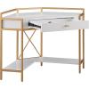 Leick Home 9230-WTGL Claudette Mixed Metal and Wood Corner Computer Office Writing Desk with Drop Front Keyboard Drawer, White/Satin Gold
