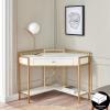 Leick Home 9230-WTGL Claudette Mixed Metal and Wood Corner Computer Office Writing Desk with Drop Front Keyboard Drawer, White/Satin Gold
