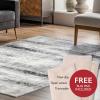 Leick Home Zielle Area Rug Soft Shag in Painterly Modern with Rug Pad Gray Living Room Bedroom Office Rectangle 5’3″ x 7’7″