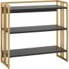 Leick Home 70008-BLKGD Mixed Metal and Wood Slatted Bookshelf, Black/Gold