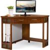 Leick Home 89430 Rustic Oak and Slate Corner Computer Writing Desk with Drop Front Keyboard Drawer, Distressed Rustic Autumn