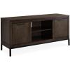 Leick Home 89650 Tableau Vintage Oak TV Console on Black Metal Base for 60″ TVs, Distressed Riverstone(Distressed Riverstone)