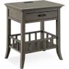 Leick Home 9070-GR One Drawer Nightstand Side Table Lower Basket Shelf Traditional USB-C Fast Charging A/C USB Charging Port Integrated Durable Solid Wood Living Room Bedroom Office Smoke Gray Wash